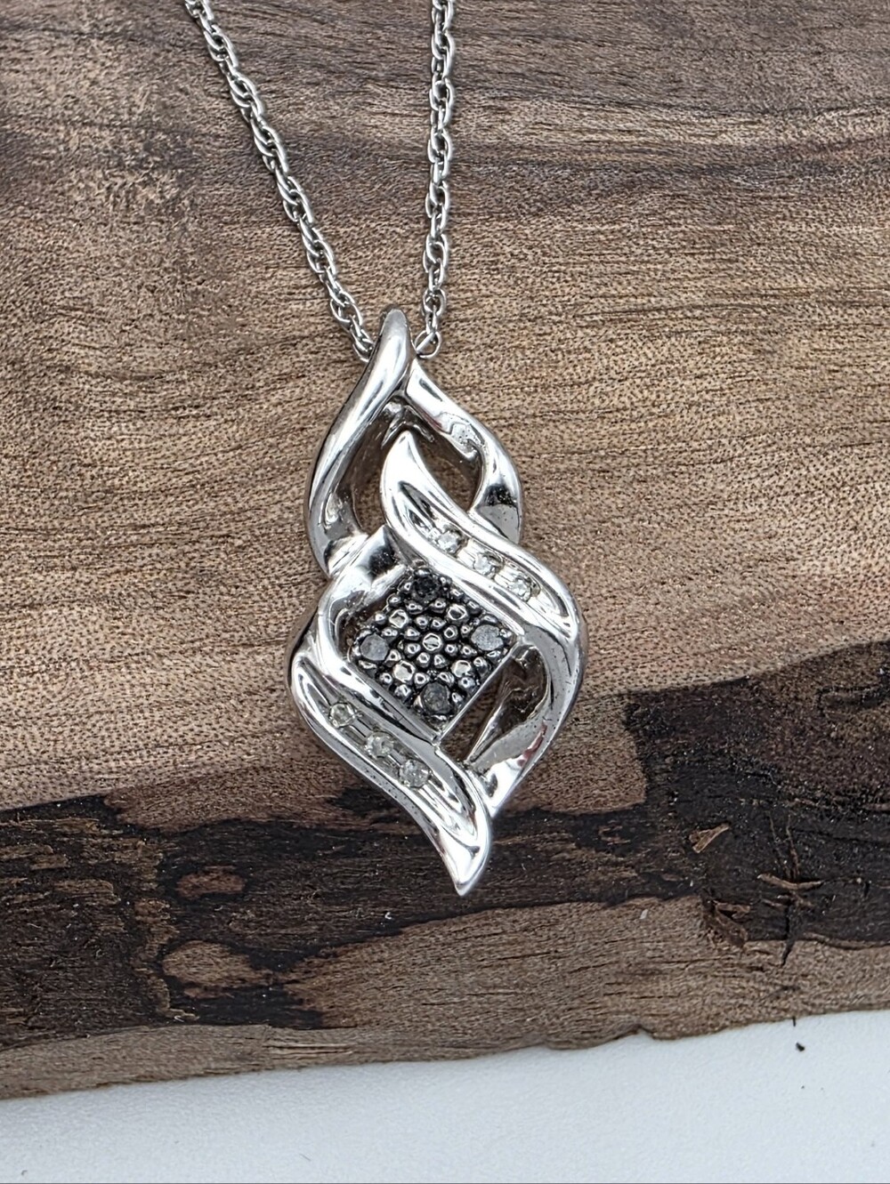 KAY Sterling Black White Diamond Teardrop Infinity Necklace Pendant Love Promise